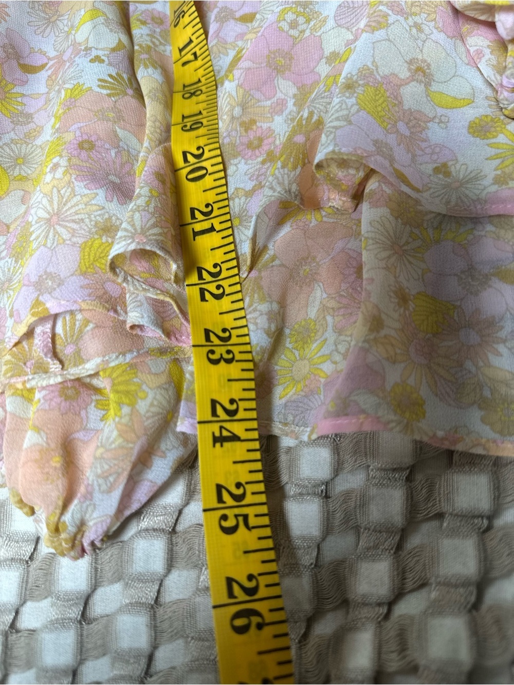 For Love And Lemons Yellow Pink Floral Ruffle Tie-Button Front Blouse Size M - Picture 6 of 10
